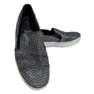 Michael Kors Womens Embellished Slip-On Sneakers Silver & Black Size 8